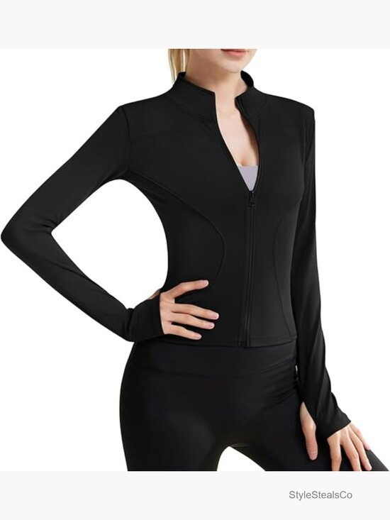 Jackets & Blazers - Full Zip Slim Fit Workout Jacket with Thumb Holes